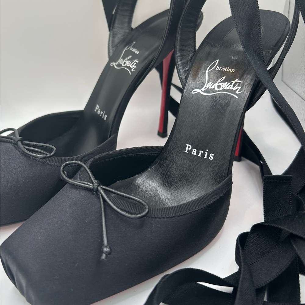 Christian Louboutin Black Ballerina Stilettos w/ Signature Red Soles Size 10 US - Picture 13 of 16